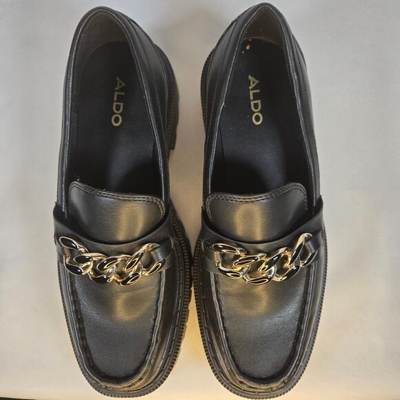 Aldo Shoes - ALDO BRIXTON Womens Platform Slip-On Shoes Size US 7 Black Gold Chain Accent